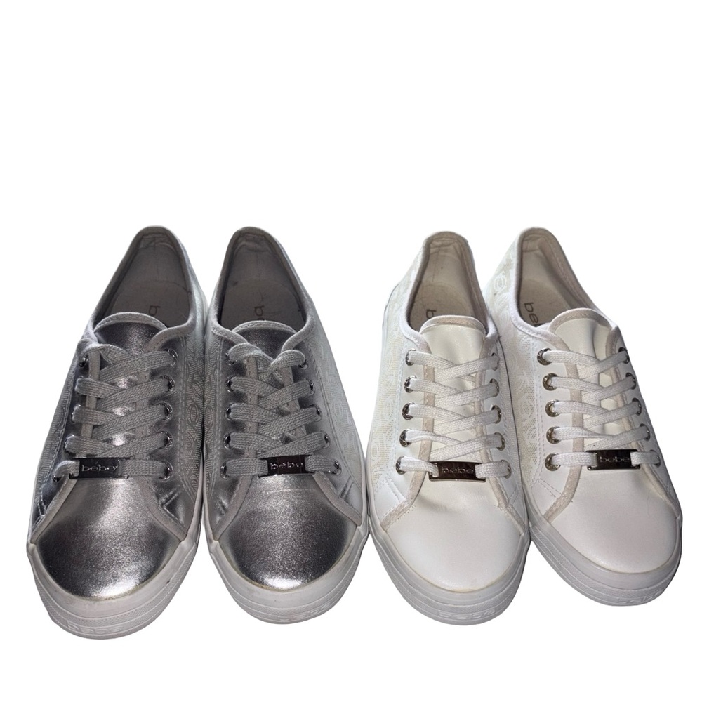 2 Pairs Bebe Sport Dane-L Silver & White Lace Up Sneakers Women’s size 7.5